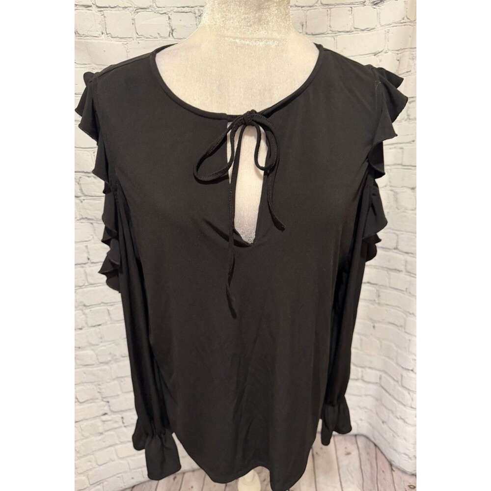 Express Black blouse Long Sleeve Cold Shoulder With ruffles Size Large